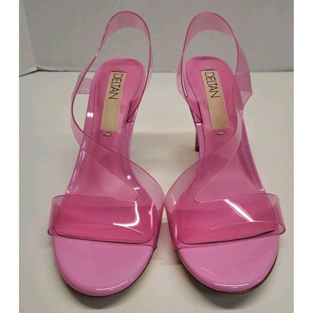 Deltan Tinsley Pumps Pink Clear Vinyl Jelly Open Toe Stiletto Heel 8.5M